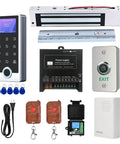 Lock Down Your Spot With This Solid Door Access Control Kit Featuring Heavy Duty 600 Lb Electromagnetic Lock IP68 Rated Waterproof Fingerprint Keypad LCD Screen And Remote components including keypad, magnetic lock, power supply.