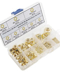 195 Piece Brass Hex Nut Set M2 To M10 Coarse Thread DIN 934 Assortment Kit in labeled plastic box