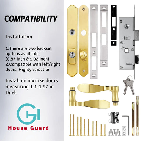 Tough As Nails Brass Storm And Screen Door Handle Set With Solid Lock And Key Featuring A Reversible Latch Design and hardware components.