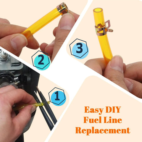 Premium TPU Fuel Line Kit With Three Size Options 3mm ID And 5mm OD showing yellow hose installation steps