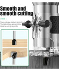 Top Tier 1/2 Inch Carbide Bottom Cleaning Router Bit For CNC Wood Engraving And Precision Surface Planing On MDF Plywood To Get A Flawless Smooth Finish Every Single Time Without Any Hassle Or Fussy Cleanup Work Needed, showing sharp cutting with router and wood.