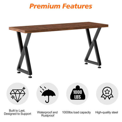 Heavy Duty Metal Table Legs 28x17.7 Inch Industrial X Frame For DIY Dining Table Base Kitchen Table Desk Built To Haul 1000 Lbs With Adjustable Feet True Steel shown with a wooden tabletop.