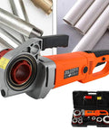 Heavy Duty Electric Pipe Threader Kit Handheld With Six Swappable Threading Heads Dual Wattage Options For Galvanized Iron And Pvc Piping Plug In And Go Hassle Free, featuring motor and dies.