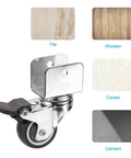 1.5 Inch Swivel Caster Wheels With 1 Inch U Bracket Four Pack Mute Casters With Brake For Cabinets Furniture And Tables Total Load 132 Lbs 60 Kg TPR Wheel And Mounting Hardware Included on tile, wooden, carpet, and cement surfaces