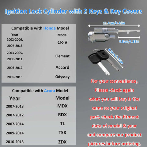 Boss Move Ignition Lock Cylinder With Two Keys Caps Included straight-up replacement for Honda and Acura models