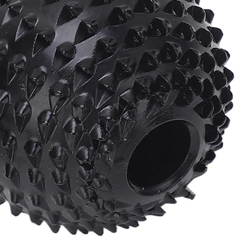 Pro Grade 3 Piece M10 Angle Grinder Rotary Sphere Burr Bit Set For Fast Wood Carving And Smooth Polish On Plastic Or Fiberboard Built Tough With Alloy Steel To Knock Out Detail Jobs Without Breaking A Sweat - close-up of black rotary burr with pointed tips.