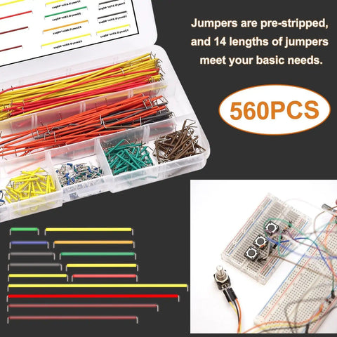 560 Piece Breadboard Jumper Wire Kit With PCB Circuit Board Assortment 14 Lengths Wires Includes Tweezers And Transparent Storage Box