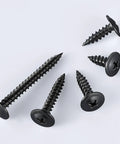 Five Eight By One And One Half Inch Black Truss Head Wood Screws Self Tapping Zinc Oxide Coating, shown against a white background