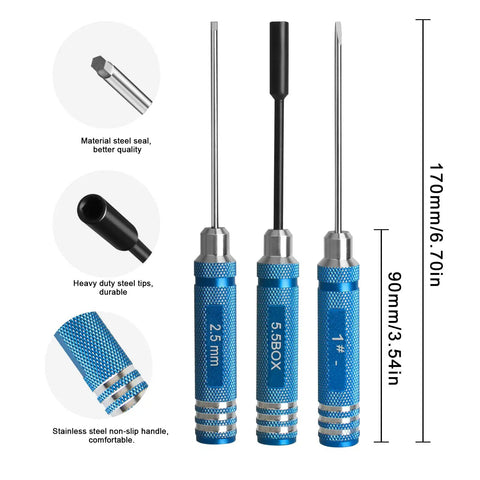 Blue handled tools from 12 Piece RC Car Tools Kit Must Have With Hex Phillips Flat Screwdrivers Pliers Sockets Wrench For Traxxas Arrma