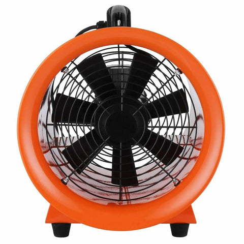 Built Different 12 Inch Industrial Blower Fan Featuring 3300 Rpm AC Motor With 520 Watt Power For Serious Workshop Ventilation view from front.