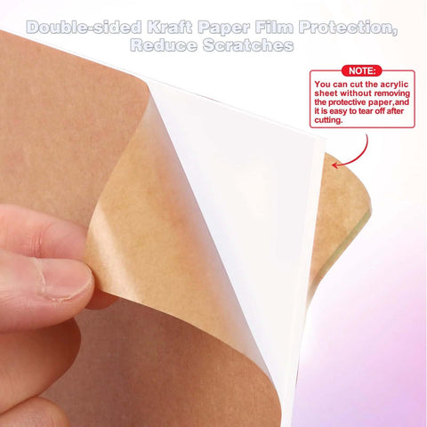 Adrattnay white acrylic sheet, 8x8 inches, 3mm thick, with protective kraft paper film being peeled