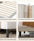 Sturdy wooden slat support system of Modern Twin Bed Frame With Padded Wing Headboard And High Density Foam Upholstery.