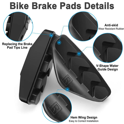Close-up of 2 Pairs Premium Bike Brake Pads for Road Caliper Brakes 50mm Includes Allen Wrench Durable Nitrile Rubber Pads