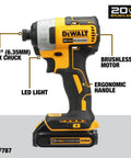 20V Max Cordless Drill And Impact Driver Combo Kit with brushless motor and ergonomic handle, side view with LED light shown