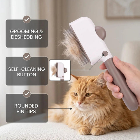 Check Out This Awesome Pet Grooming Kit With A Smooth Self Cleaning Deshedding Brush Rotating Knob And Multi Metal Comb For Fast Fur Removal On Long Or Short Haired Pups Without Any Mess. self-cleaning pet brush grooming long-haired cat