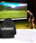 Golfer practicing with 7mm Thickened Ultra Clear Golf Impact Screen With 32 Grommets 8 Foot By 8 Foot For Indoor Outdoor And Garage Swing