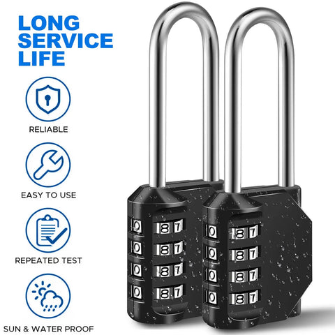 4 Digit Combination Padlock For School And Gym Lockers No Key Needed Long Shackle Resettable 10 Pack Black Durable Metal Security Lock