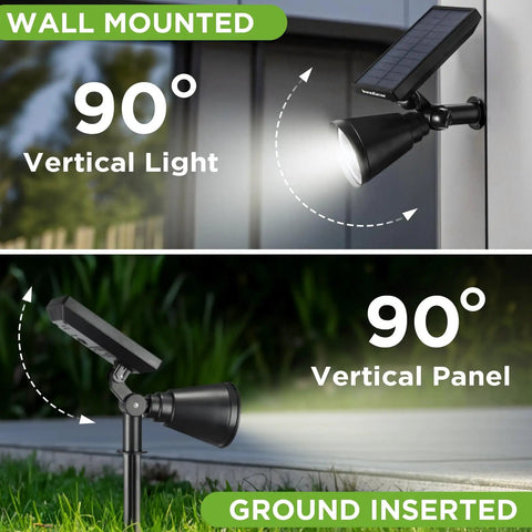Sun-Powered Outdoor Solar Lights, Waterproof Garden Pathway Spotlights, Wall Mount, Ground Insert, Adjustable Panels, White