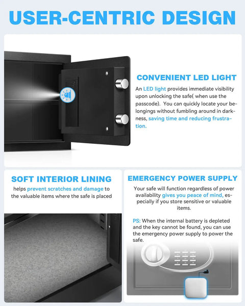 Interior view of 1.8 Cu Ft Fireproof Waterproof Safe Box For Documents And Valuables With Digital Keypad and LED light