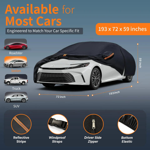 All Weather Heavy Duty Outdoor Car Cover For Exterior Protection, Premium Sedan Shield 186 To 193 Inches, on sedan
