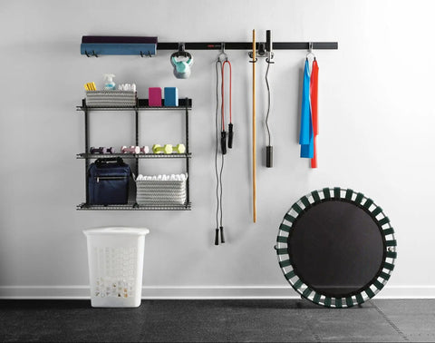 Hella Sturdy Garage Wall Storage Rack With Heavy Duty Steel Shelves And Modular Rails For Workshop Home Organization Super Quick Install Totally Game Changing Setup