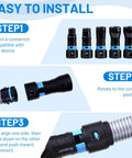 Installation guide for Sixteen Foot Vacuum Hose Extension Kit With Six Adapters, showing step-by-step connector attachment.