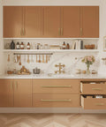 Champagne Bronze Modern Cabinet Pulls 3 Pack with 12.6 Inch Center Hole on kitchen cabinets and drawers, matte finish.