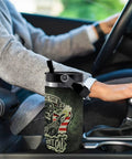 Cool Dope Welder Gift For Him 30oz Insulated Travel Mug in car cup holder while driving, design features welding graphic.