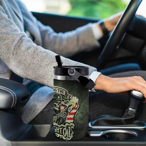 Cool Dope Welder Gift For Him 30oz Insulated Travel Mug in car cup holder while driving, design features welding graphic.