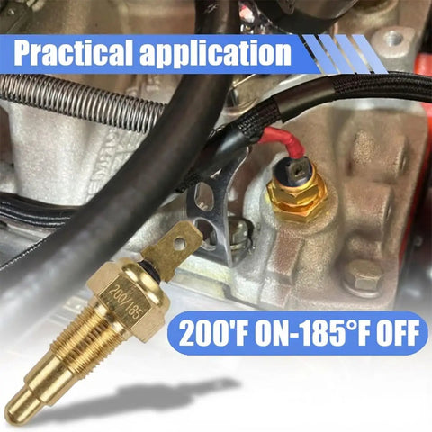 High Grade Radiator Cooling Fan And Temperature Sensor Switch 185 To 175 Degree installed on engine with brass thermostat.