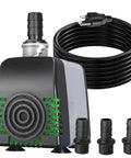 Kickin Efficiency Submersible Water Pump 880 GPH with 10 ft cord, fittings, and reinforced suction cups for versatile use.
