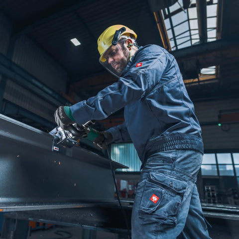 Worker using Five Eighths Inch Beveling Tool With Variable Speed And One Touch Depth Control Vario Tacho Constamatic Full Wave Electronics.
