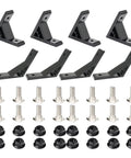 Solid Aluminum Extrusion Angle Brackets For 4040 Profiles With Galvanized T-Slot Nuts And Bolts, eight black brackets and hardware.