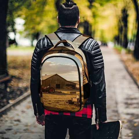 Tractor Barn Farm Landscape Printed Backpack For Unisex Everyday Use With Large Capacity Durable Polyester Daypack For School Travel Or Work