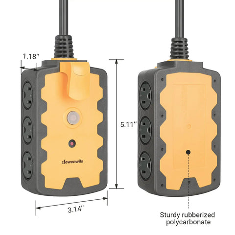 Beefy Heavy Duty 6 Outlet Power Strip With 25Ft Extension Cord, 14/3 Gauge SJT W, 15A Circuit Breaker in rubberized polycarbonate case