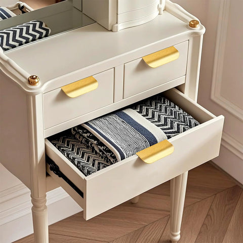 Dresser with Gold Edge Finger Cabinet Pulls 3.15 Inch Aluminum Drawer Handles, showing sleek minimalist design and satin gold finish.