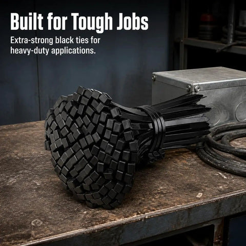 Heavy Duty Self Locking Zip Ties Provide A Rock Solid Nylon Cable Wrap Setup For Electricians With Assorted Sizes In A 100 Piece Fire Resistant Pack, black ties for tough jobs.