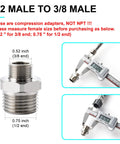 Brass RV Faucet Reducer Adapter One Half To Three Eighths Compression Fitting with caliper measurement showing size and threading