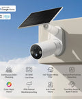 Badass 2K Plus Outdoor Wireless Security Camera With Modular Solar Panel And Rechargeable Battery For All Weathers And No Fuss Wire Free Install Featuring Rock Solid Hd Motion Detection And Night Vision mounted on a wall with solar panel.