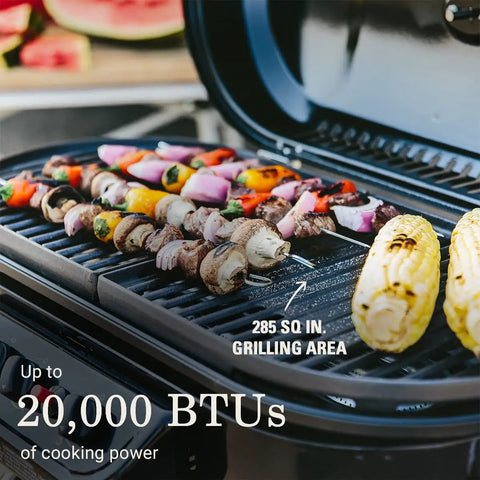 RoadTrip 285 Portable Stand Up Propane Grill With 3 Adjustable Burners Instastart Ignition 20000 BTUs Of Power 285 sq in cooking