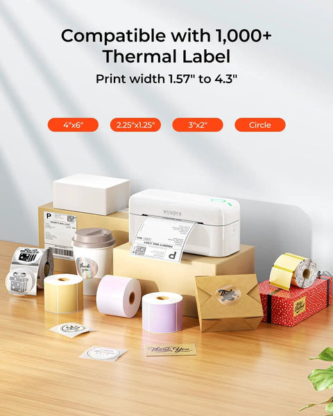 Bluetooth Thermal Label Printer For 4x6 Shipping Labels, Easy Setup, Reliable Performance, showing multiple label sizes