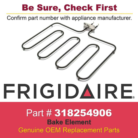 Frigidaire 318254906 Genuine OEM Bake Element For Electric Ovens And Ranges Replacement Part shown against text background.