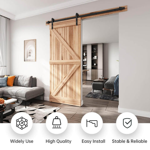 Heavy Duty Sliding Barn Door Hardware Track Kit 6.6 Ft For 36 To 40 Inch Wide Single Door With Straight Pulley And Smooth Quiet Rollers