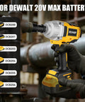 Pro Grade 1/2 Inch Cordless Impact Wrench Fits 20V Max Batteries with DCB battery compatibility in a workshop setting.