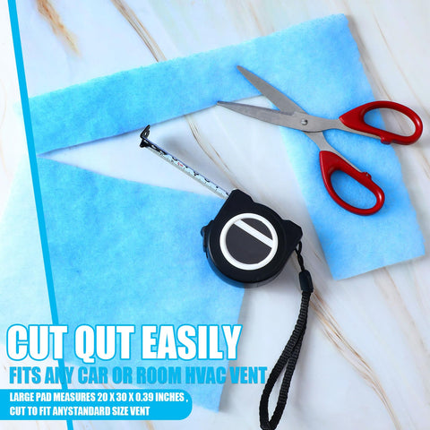12 X 120 Inch MERV 6 Reusable Air Vent Filter with scissors and tape measure for easy custom cutting to fit HVAC systems.