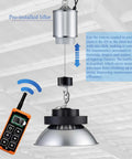 Workshop Staple Electric Chain Hoist With Wireless Remote Control, showing motorized lift and remote for adjusting height.