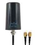 Straight Plug N Go 4G And 5G MIMO Wireless Antenna With Low Profile Panel Mount Setup Heavily Reinforced For Tough Outdoor Use And Flawless Signal Coverage Over Snappy 10 Foot Coax Connections, showing black design and dual SMA connectors.