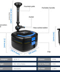 Diagram of All In One Pond Filter Pump 950 GPH With UV C 13W 110V Inverter Fountain Kit with detailed measurements.