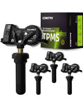 Set Of 4 TPMS Sensor 433MHz Replacement Tire Pressure Monitor System For Chrysler, Dodge, Jeep, Fiat Vehicles Including 200, Pacifica, Voyager, Dart, Durango, Grand Cherokee, Compass, Patriot, Renegade, And 500X. four black sensors with box