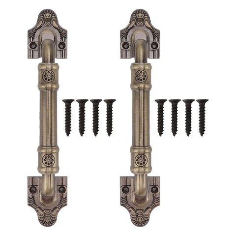 Two Piece Antique Bronze Barn Door Handles Set With Mounting Screws For Cabinets, Wardrobes, Closets And Gates, Vintage Drawer Pulls